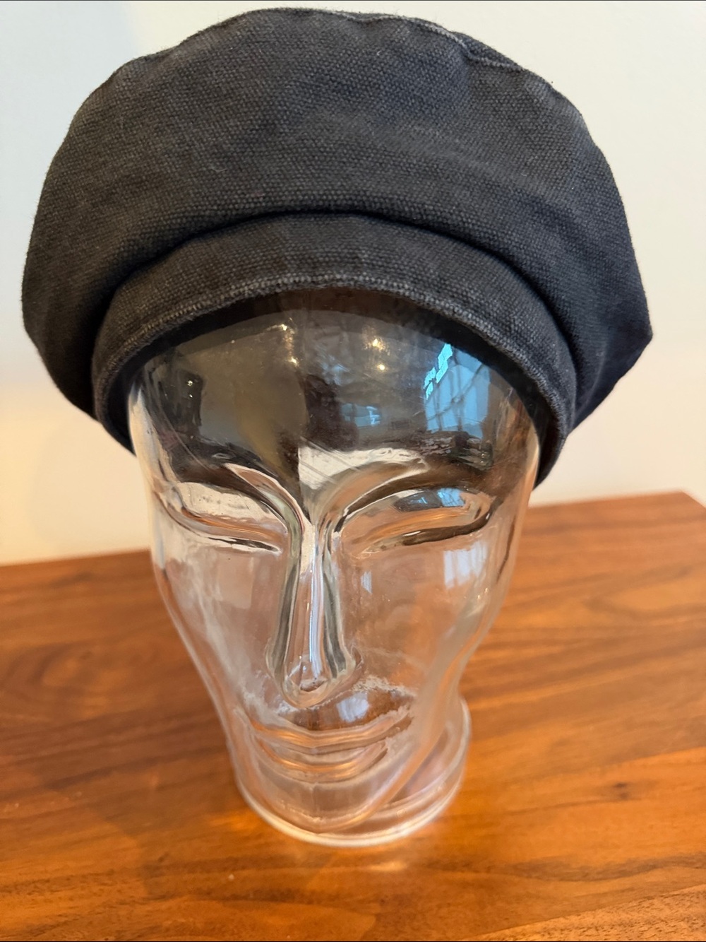 Black Canvas Newsboy Cap with snap adjustment on back in white - Unbranded